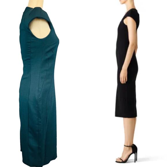 Antonio Berardi Teal Blue Green Square Neck Tailored Sheath Dress Size 4 - Picture 3 of 12